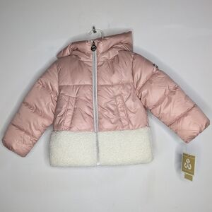 NWT Michael Michael Kors Pink White Color Block Fleece Lined Winter Coat 3T